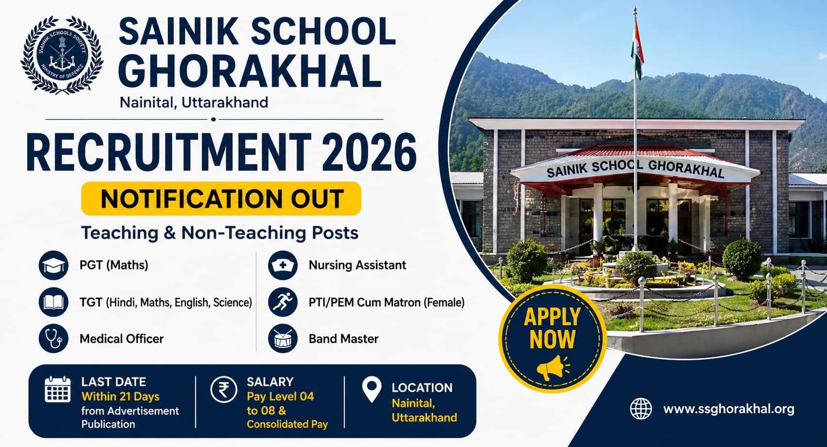 Sainik School Ghorakhal Recruitment 2026 Notification Out